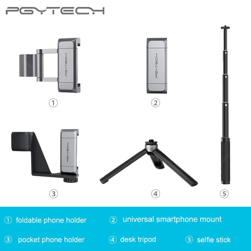

5 Options PGYTECH DJI OSMO POCKET Phone Holder Adapter Mount Tripod Selfie Stick Handheld Osmo Pocket Gimbal Accessories