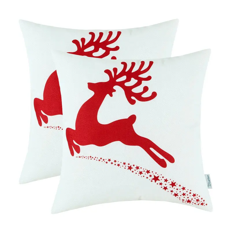 2PCS Square CaliTime Cushion Pillow Covers Shell Holiday Christmas Reindeer Decorative 18&quot X 18&quot(45cm 45cm) Red | Дом и сад