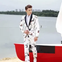 Мужская Новая мода рыбы печати жениха платье комплект Мужской хост костюм Go-Go тонкий мужской костюм свадебные костюмы мужской повседневный костюм