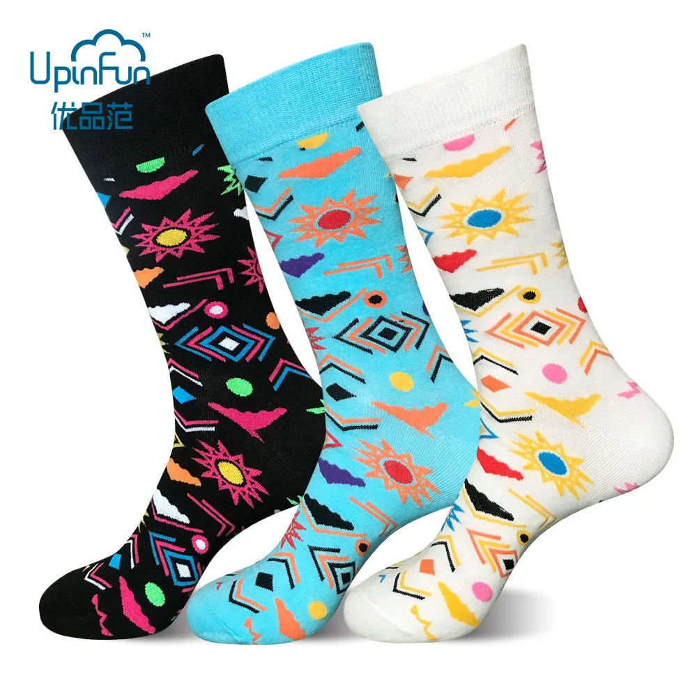 

15 Colors Europe America Plus Size 41-46 Men's Cotton Socks Fashions Colorful Dot Geometric Happy Skate Socks Street Stockings