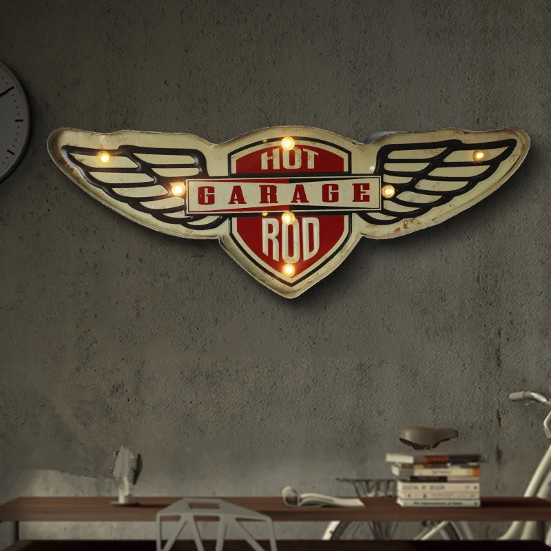 

Garage Wing Antique LED Light Lamp Metal Tin Signs Home Art Decor Iron Poster Home Decorative Retro Wall Art for Bar Pub