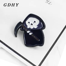 DGHY – broche en émail pour enfant, jolie cape noire, crâne de mort, avec une faucille dans le squelette de la main, Badge Denim