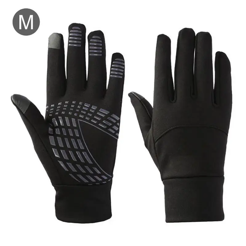 Перчатки для бега, зимние Нескользящие, для верховой езды, теплые, морозостойкие, эластичный велосипедный, плюшевые перчатки для спорта на открытом воздухе для мужчин и женщин - Цвет: Black M