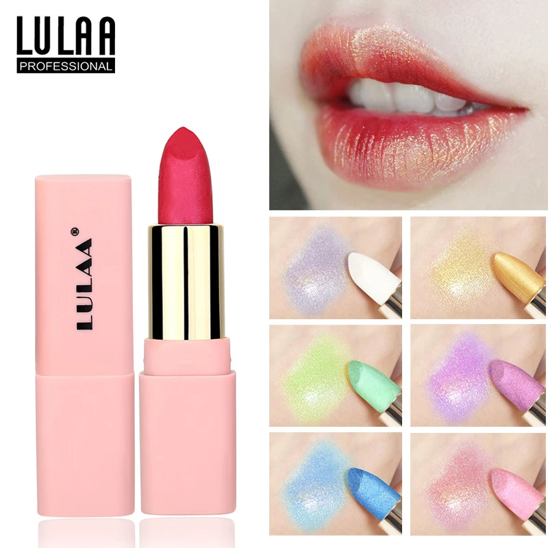 

Pink-lilac Sequins Pearlescent Lipstick Colorful Lips Tint Makeup Gold Shimmer Color Lip Stick Cosmetics Long Lasting Shining