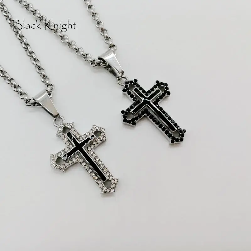 

Black Knight Silver color Full cz stones mini cross pendant necklace lovers Christian cross necklace for men women BLKN0690