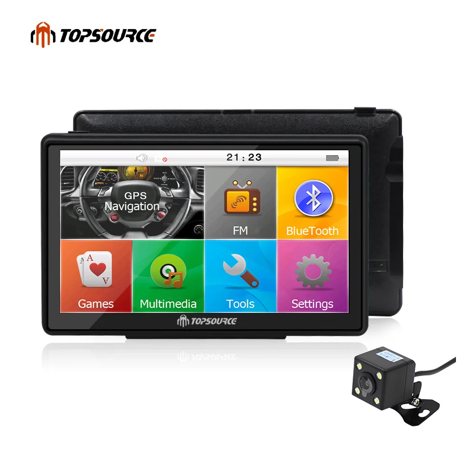 

TOPSOURCE Car GPS Navigation 7'' Win CE 6.0 Bluetooth AVIN 8GB/256MB Wireless Rearview Camera Europe USA Russia Navitel Map Free