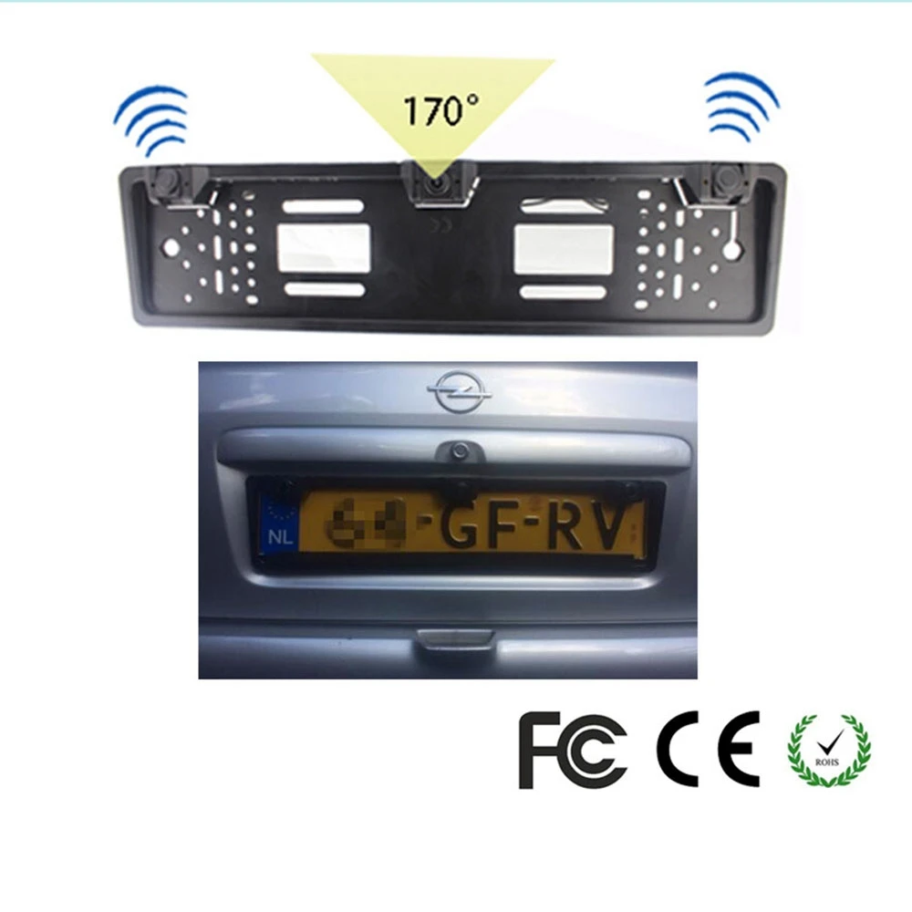 

European License Plate Frame Car Parking Accessories 1 Rearview Camera + 2 Radar Detectors Automobile License Plate Holder Cover