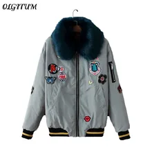 OLGITUMWomen Повседневная куртка для губ бабочка буквы украшение куртка пальто искусственный мех воротник с длинным рукавом Теплые Топы зимнее пальто, парки