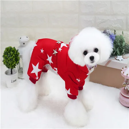 Y83 новая Толстая теплая одежда для домашних животных Костюм Собаки Satrs четырехконечные комбинезоны одежда для маленьких собак зимняя куртка с капюшоном для домашних животных Йоркширский - Цвет: Red