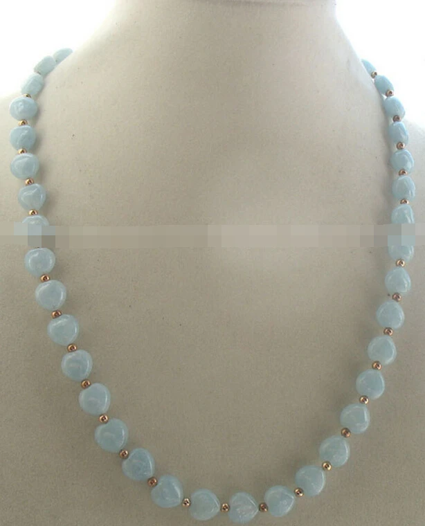 

0001953 Aquamarine heart blue 10mm AA necklace