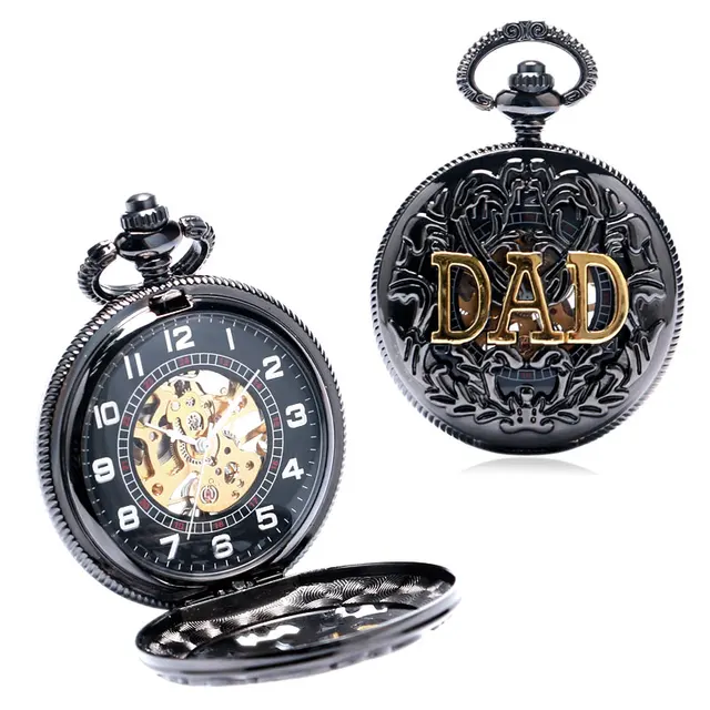 Black Cool DAD Theme Hollow Case Skeleton Dial Steampunk Mechanical Pocket Watch Black Cool DAD Theme Hollow Case Skeleton Dial Steampunk Mechanical Pocket Watch
