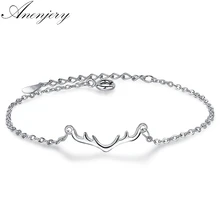 Anenjery брендовые Простые Модные Лось браслет "рога" для Для женщин девочек Рождественский подарок 925 пробы Серебряные ювелирные изделия в едином положении во время занятий легкой атлетикой, S-B191