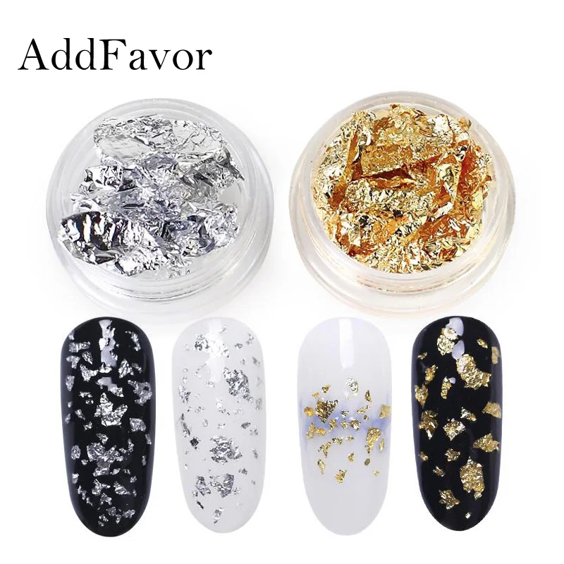 

AddFavor Nail Foil Parper Gold Silver Irregular Aluminum Nail Art Sticker Glitter Flakes DIY Design Manicure Decoration Tools