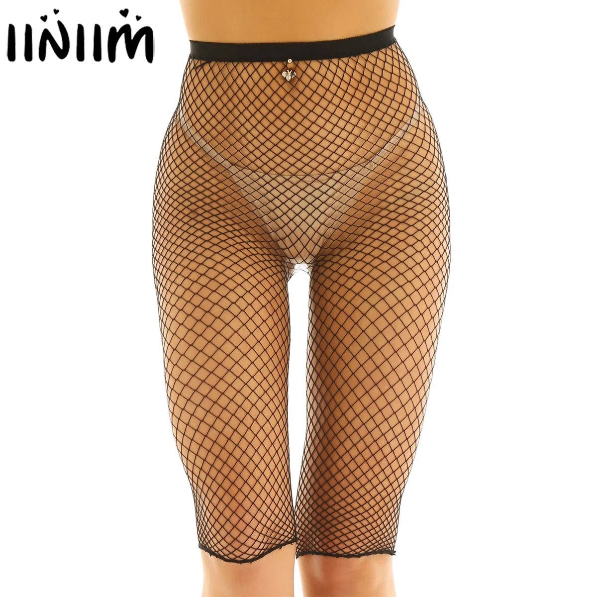

Womens Fishnet Exotic Pants Transparent See Through Sexy Underwear Tights High Waisted Legging Half Pants for Night Clubwear