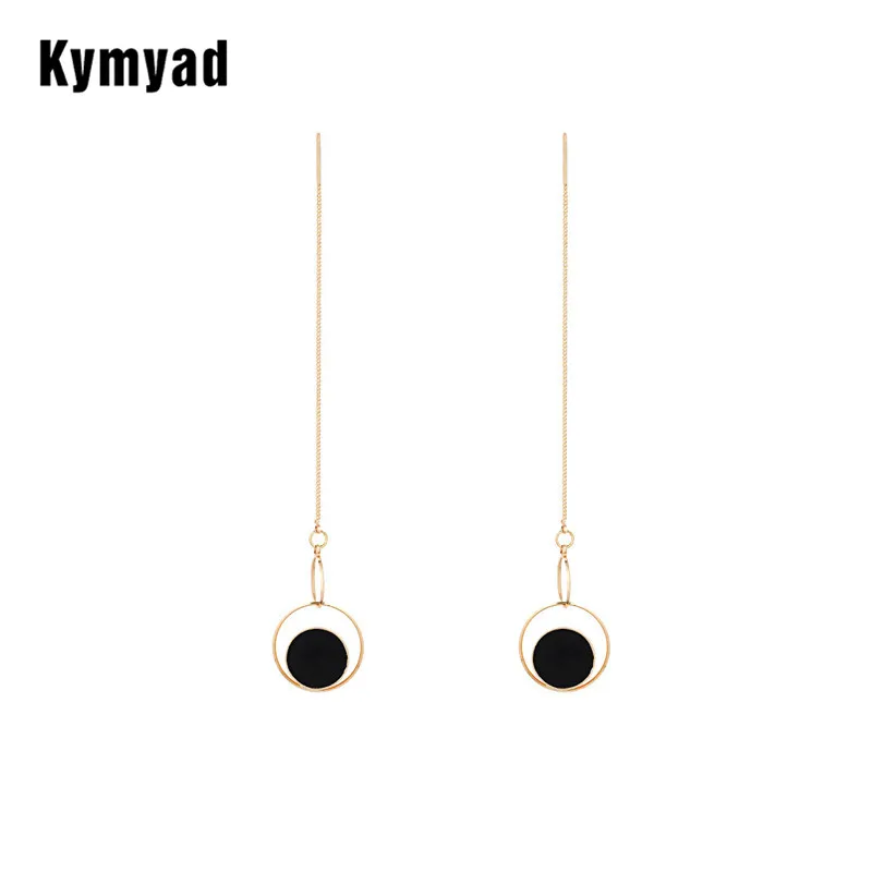 

Kymyad Gold Color Earrings for Women Long Link Chain Statement Earrings Bijoux Femme Black Resin Earings Fashion Jewelry