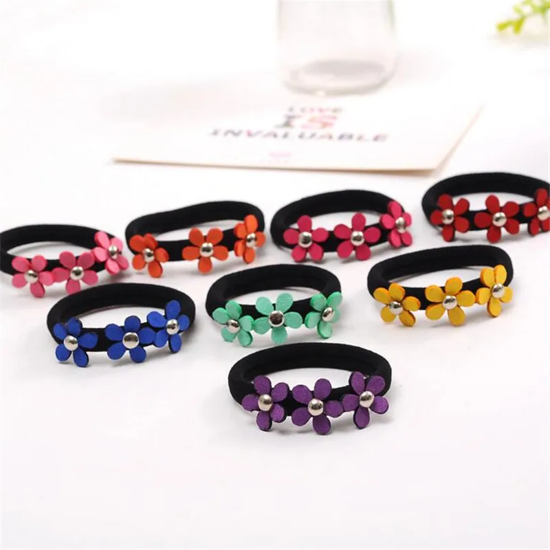 4Pcs/Lot Girls Hair Accessories Flower Headband Candy Color Rope Ring Pigtail Holder Kids Scrunchies Rubber Hair Bands for Girls