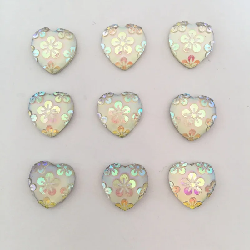 

Hot 60PCS 12mm AB Resin heart flower Flat back Wedding buttons Child craft DIY C182