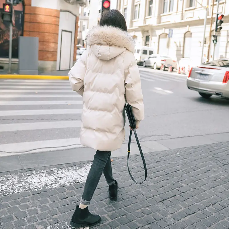 VANGULL Elegant Fur Collar Coat New Winter Thick Jacket Women Long Down cotton Parkas Female Warm Hooded Jacket Coat