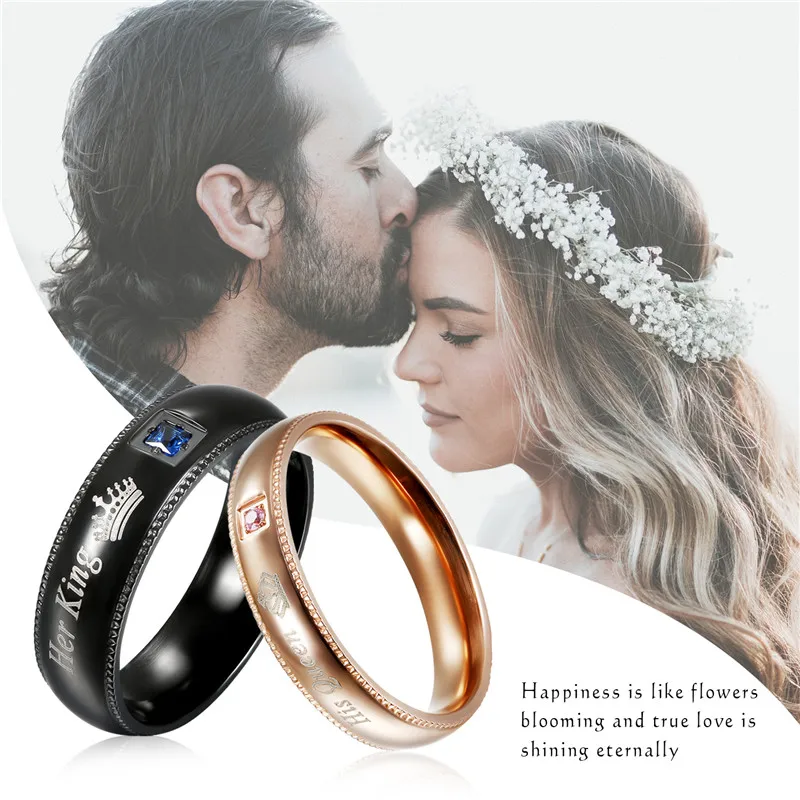 Мужское кольцо Boniskiss с надписью Her King и His Queen|engagement ring|rings for womenring |