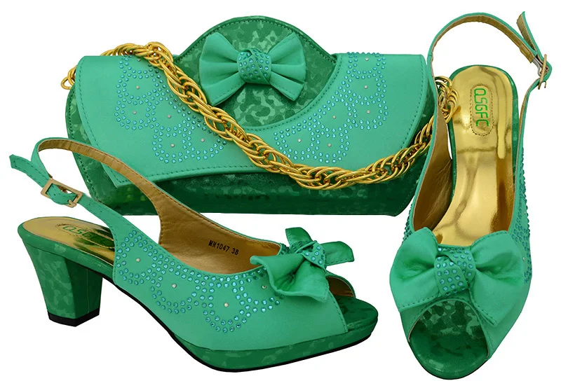 

Lovely italian women sandal shoes with clutches set for aso ebi african fashion water green shoes and bag matching set SB8080-2