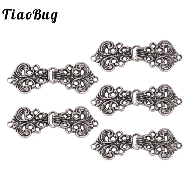 

TiaoBug 5 Pairs Vintage Swirl Flower Chinese Cheongsam Buckle Cape Cloak Clasp Fasteners Button Sew On Hook and Eye Brooch Clip