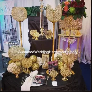 

new style Gold plating centerpiece, crystal bead vases wedding centerpiece, tall wedding centerpieces god iron