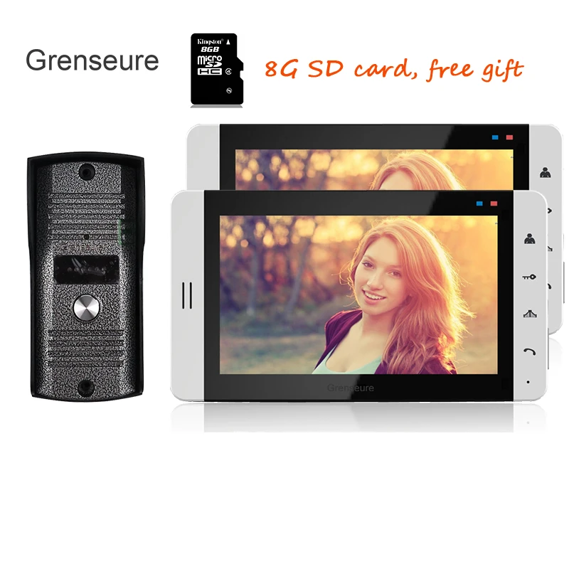 

Home Security Wired 7" Color Screen Recording Video Intercom Door Phone 2 Monitor + Rainproof Metal Outdoor Camera Free Shipping