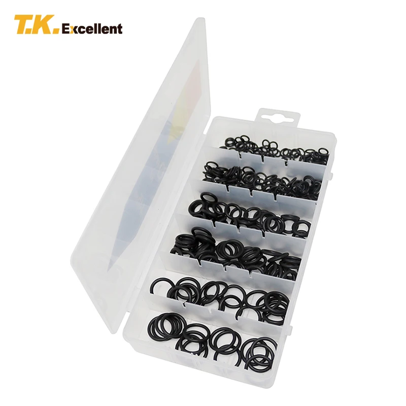 

T.K.EXCELLENT O-Rings Washers Assortment Kit for Men Tools Set Fasteners Washer Rubber Black Multi-size Re-useable Rings 445Pcs