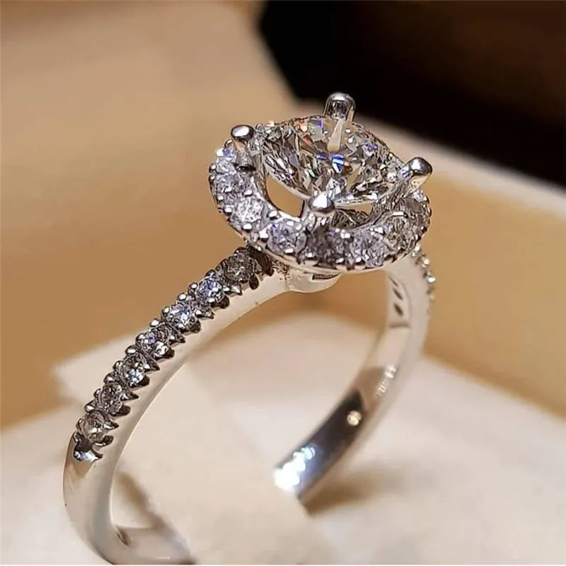 

Silver 925 Ring Diamond Rings Treasure gold zircon four-prong inlaid rhinestone ring Lady engagement couple opal plata B2605