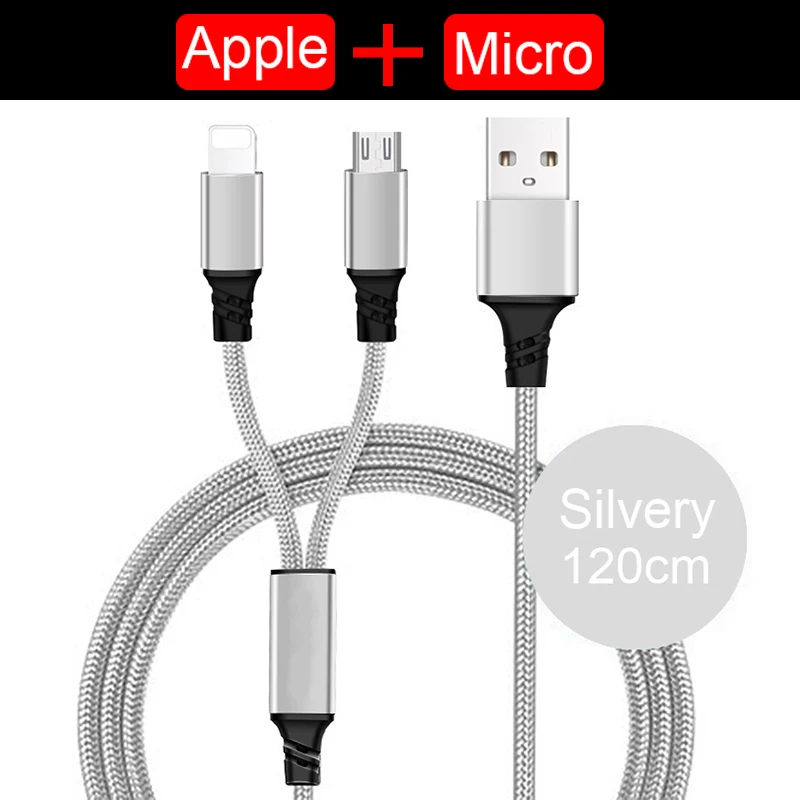 3в1 2в1 микро usd/type C зарядное устройство зарядный кабель для iPhone XS max XR X 6 s 6S 7 8 Plus 5 5S SE Android телефон происхождения провода шнур - Цвет: 2in1 (1.2cm)-Silver