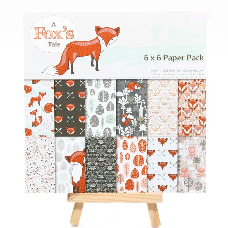 

KSCRAFT 12pcs 6" Single-side Printed lovely fox pattern creative papercraft art paper handmade scrapbooking kit set books