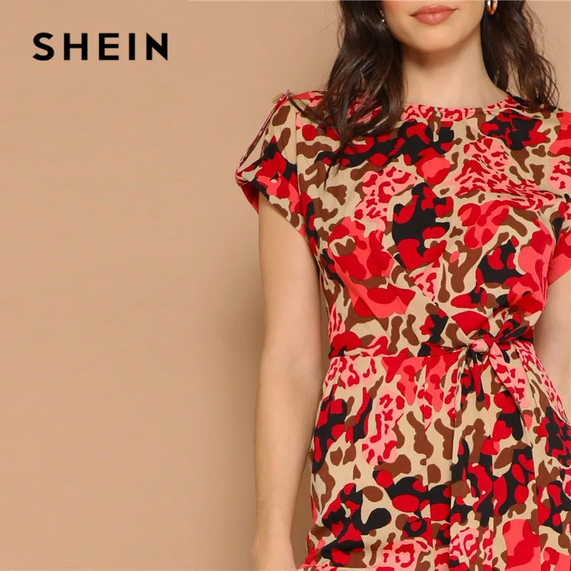 SHEIN Lady Highstreet Rolled Up Sleeve Knot Front Leopard Print Jumpsuit Women Summer High Waist Casual Tapered Jumpsuit