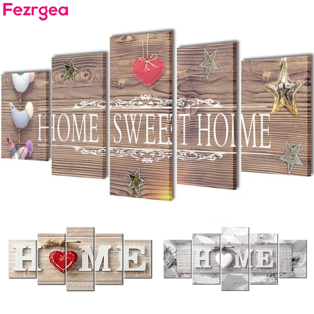 

Fezrgea 5D DIY Diamond Painting "Home Sweet Home" Full Round Drill Multi-picture Combination Embroidery Mosaic Home Decor