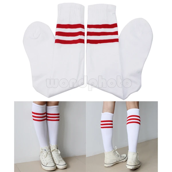 Красно-белые гетры 1 пара высокое качество носки для студентов Дамская мода Повседневные гольфы