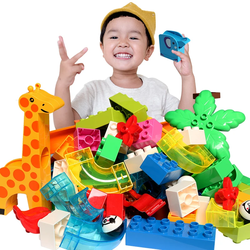 DIY الرخام سباق تشغيل متاهة الكرة المسار اللبنات اكسسوارات قمع بلاستيك الشريحة الطوب متوافق LegoINGly Duploe كتلة