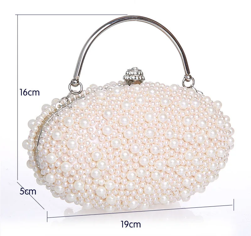 4color Luxury Cream Evening Bag Imitation Pearl Clutch Purses 4color Luxury Cream Evening Bag Imitation Pearl Clutch Purses Wedding Bridal Beaded Wrist Egg Shape Pouch Shoulder Chain In Wristlets From Luggage