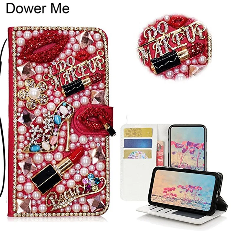 

Diamond Kiss Lipstick High Heel Flower Handbag Wallet Card Slot Leather Case For Iphone 11 Pro Max XS Max XR X 8 7 6 6S Plus 5S