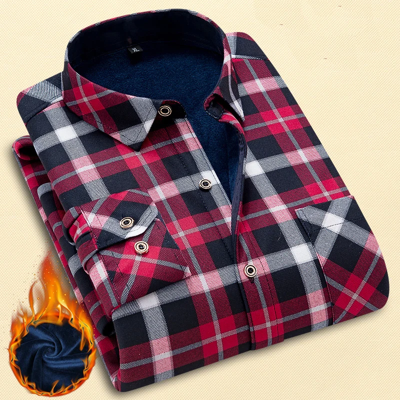 

New Quality Winter Warm Plaid Casual men shirt Long sleeves Shirts Mens Fashion Thick Flannel Shirt camisa masculina
