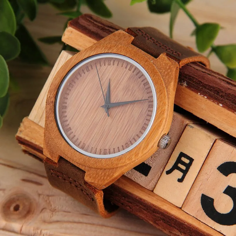 Деревянные кварцевые часы из искусственной кожи Роскошные Мужские Женские бамбуковые наручные часы Простой стиль часы для влюбленных