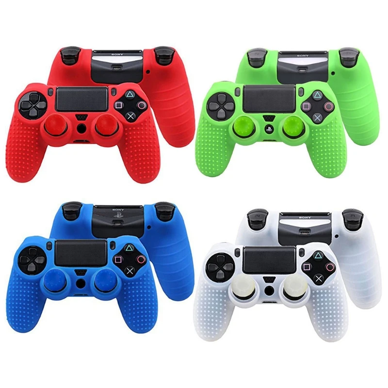 Anti Slip Silicone Cover Case + 2 Joystick Cap For Dualshock 4 PS4