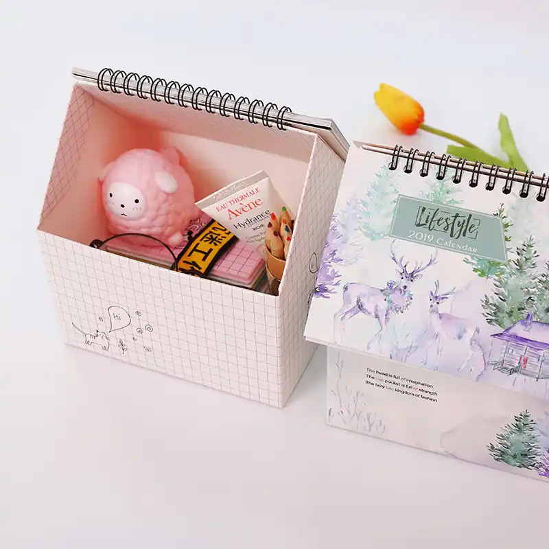 Folding House 2019 Desk Calendar Unicorn Van Gogh Deer Stationery Small Pure And Fresh And Multi Function For Desktop Calendar
