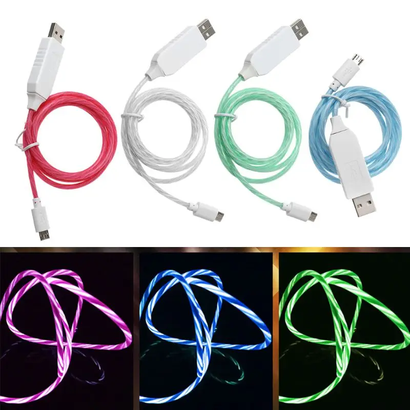 Micro USB Cable Flowing LED Glow Charging Data Sync Cord For Samsung