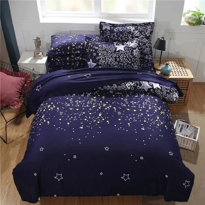 

Star Heaven Print Microfiber 3PCS Duvet Cover With Pillow Cover Queen Soft Solid Bedding Set For Quilt Cover Washable Bed Cover