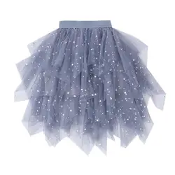 DFXD/юбка-пачка для девочек-подростков 2019 г. летние Асимметричные сетчатые Юбки принцессы с сверкающими звездами детская одежда вечерние