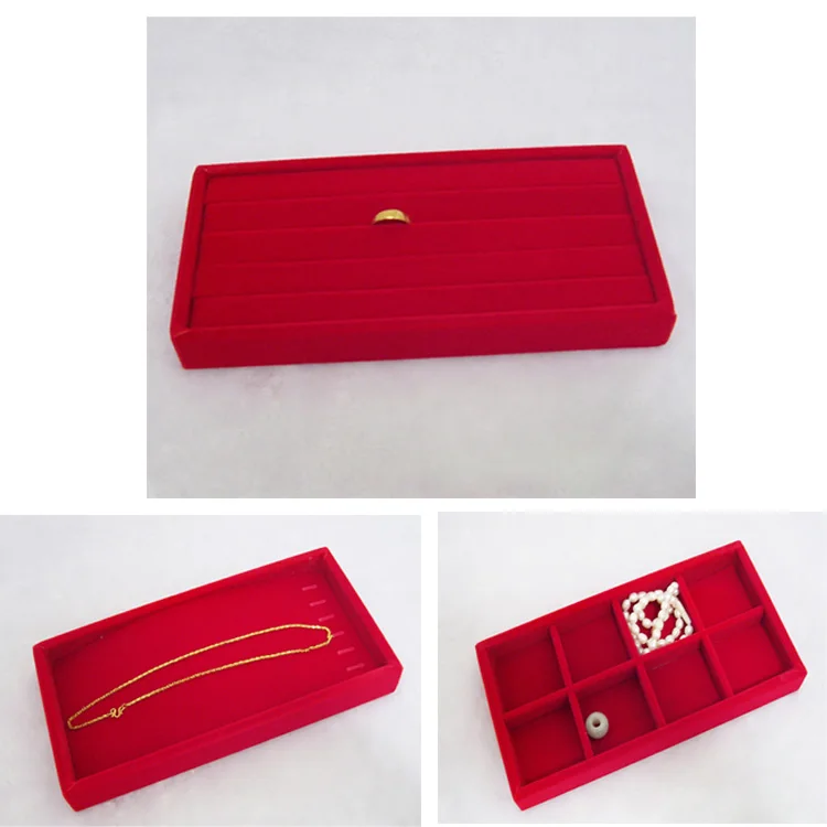 

High Quality Red Velvet Jewelry Display Tray Necklace&Ring Earring Storage Box Jewelry Tray Ring Storage case Braceket Holder