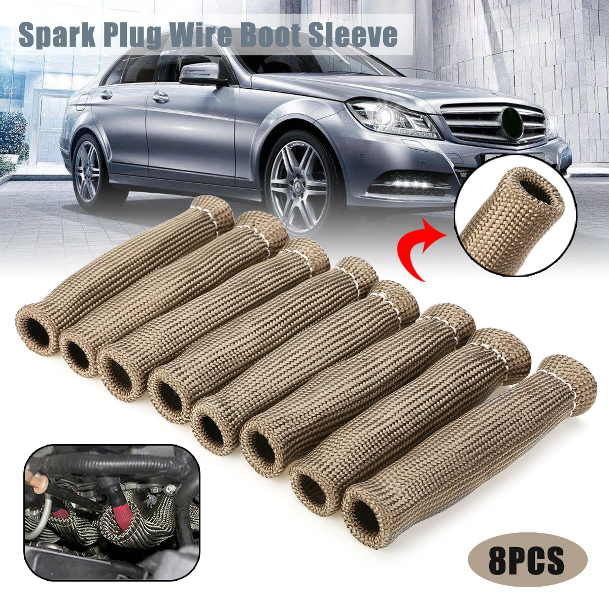 

New Arrival 8pcs 2500 Degree Titanium Spark Plug Wire Boot Protector Sleeve Heat Shield Cover