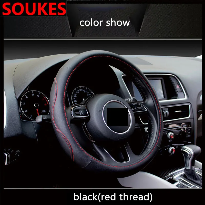 38CM Genuine Leather 7Color Car Steering Wheel Cover For Alfa Romeo 159 Kia Ceed Rio Cerato Sportage Subaru Foreste Impreza Saab - Название цвета: black red