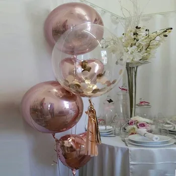 

5pcs/lot 18inch Rose Gold 4D and heart Balloons bubble with gold confetti Wedding Birthday Party Decor Helium Supplies