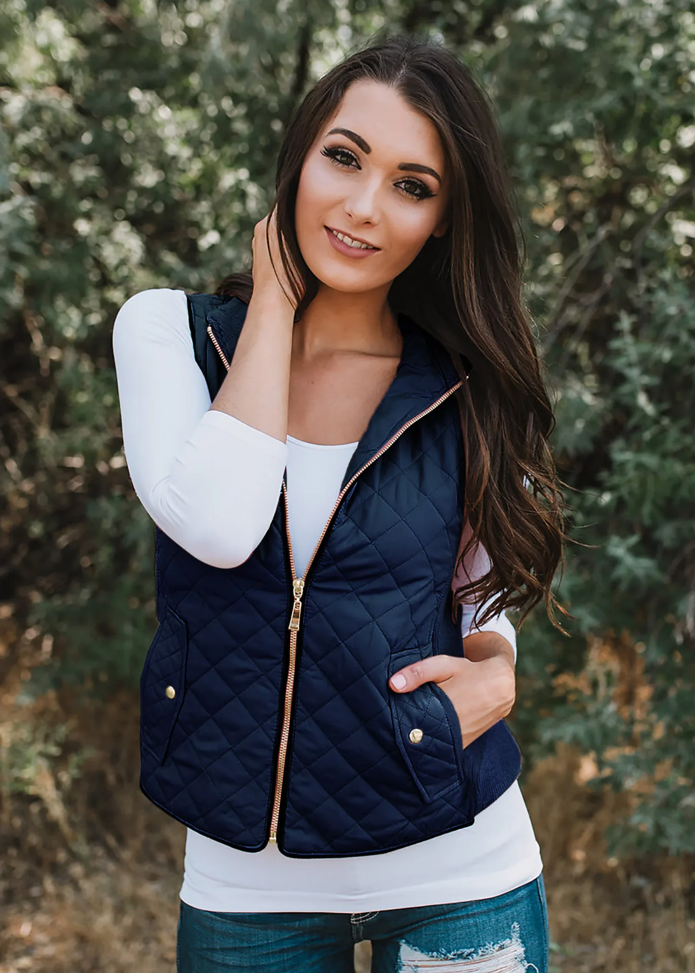 Style 2018 autumn winter slim sheath basic woman vests casual solid pockets zippers v-neck cute chic comfortable female vests