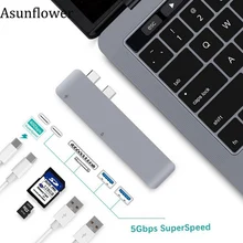 Asunflower USB-C To USB 3.0 Adapter For Macbook Air Pro 2018 Accessories Dual Type C HUB To USB 3.0 Thunderbolt 3 Splitter TF SD